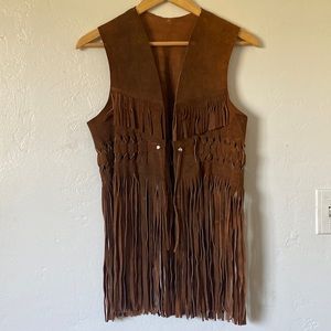 Brown suede fringe vest boho hippie costume